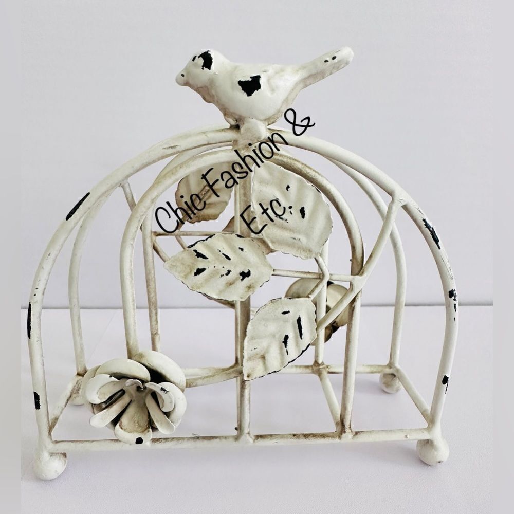 Napkin Holder for Table with Cast Iron Bird& 3D Rose- Keeps Napkin Organ…
